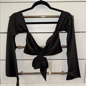 Meshki Black Tie-Front Crop Top